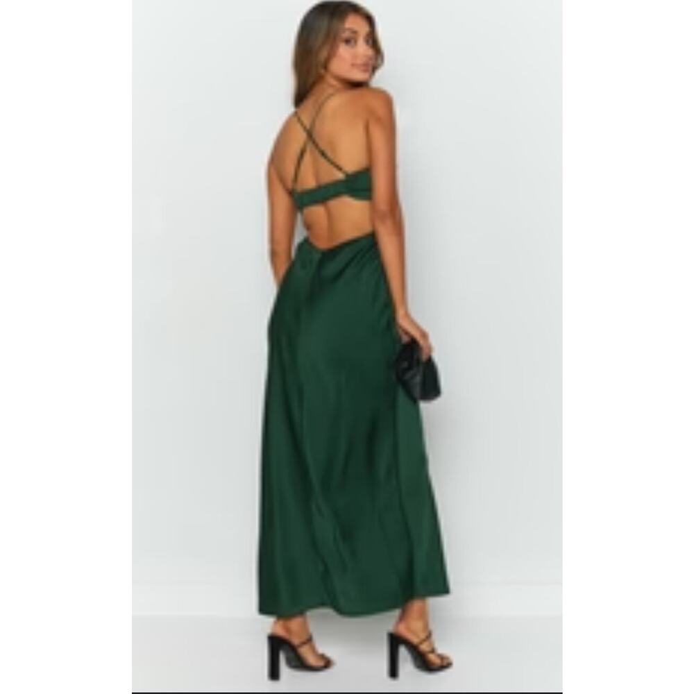 SHEIN BAE Cutout CrissCross Low Back Green Satin Bodycon Dress XS 2-4